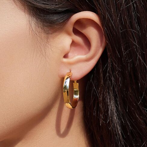 5 MM Wide Thick Chunky Gold Hoop Earrings for Women Trendy, Hypoallergenic Large Big Hoops with Sterling Silver Posts, Lightweight Hollow Tube Real Gold Hoop Jewelry 30/40/50/60/70 MM in Kuwait