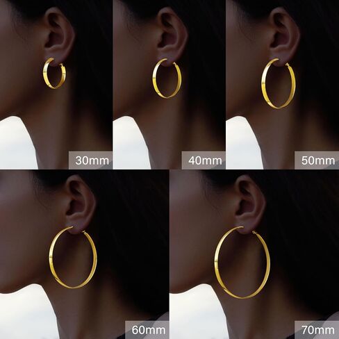 5 MM Wide Thick Chunky Gold Hoop Earrings for Women Trendy, Hypoallergenic Large Big Hoops with Sterling Silver Posts, Lightweight Hollow Tube Real Gold Hoop Jewelry 30/40/50/60/70 MM in Kuwait