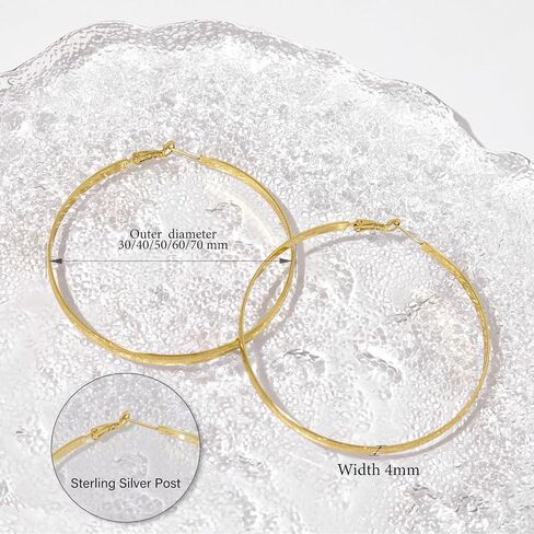 5 MM Wide Thick Chunky Gold Hoop Earrings for Women Trendy, Hypoallergenic Large Big Hoops with Sterling Silver Posts, Lightweight Hollow Tube Real Gold Hoop Jewelry 30/40/50/60/70 MM in Kuwait