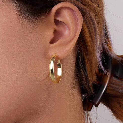 5 MM Wide Thick Chunky Gold Hoop Earrings for Women Trendy, Hypoallergenic Large Big Hoops with Sterling Silver Posts, Lightweight Hollow Tube Real Gold Hoop Jewelry 30/40/50/60/70 MM in Kuwait