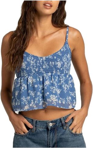 Women Y2K Floral Babydoll Top Sleeveless Spaghetti Strap Ruffle Tank Top Summer Cute Flower Print Peplum Cami Vest in Saudi Arabia