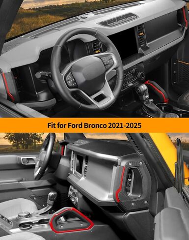 Hoolcar Center Console Dash Board Trim & Grab Handle Decor Cover Compatible with Ford Bronco 2021-2025, Interior Accessories, Red in Saudi Arabia