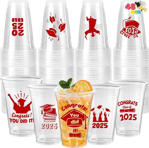 Joyin 48 PCS 16oz Party Party Coups (Blue) ، 24 تصميمًا يمكن التخلص منه للتصميم لفئة 2025 خريجي ، أدوات المائدة ، الجزء الأكبر لعام 2025 ، مدرسة التخرج من مدرسة الثانوية ، توريد الحفلة ، in Saudi Arabia