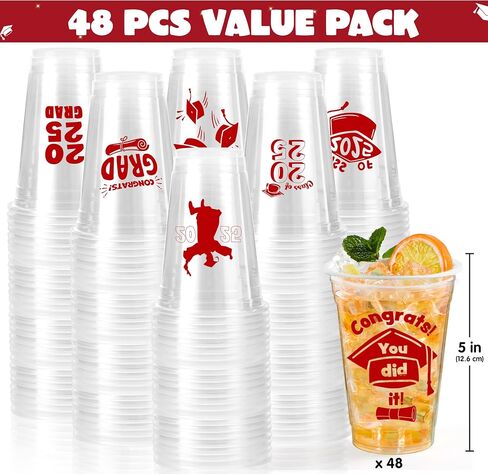 Joyin 48 PCS 16oz Party Party Coups (Blue) ، 24 تصميمًا يمكن التخلص منه للتصميم لفئة 2025 خريجي ، أدوات المائدة ، الجزء الأكبر لعام 2025 ، مدرسة التخرج من مدرسة الثانوية ، توريد الحفلة ، in Saudi Arabia