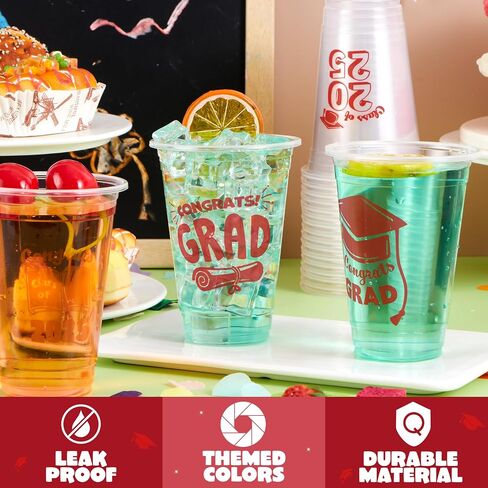 Joyin 48 PCS 16oz Party Party Coups (Blue) ، 24 تصميمًا يمكن التخلص منه للتصميم لفئة 2025 خريجي ، أدوات المائدة ، الجزء الأكبر لعام 2025 ، مدرسة التخرج من مدرسة الثانوية ، توريد الحفلة ، in Saudi Arabia