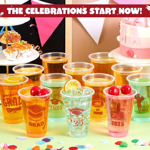 Joyin 48 PCS 16oz Party Party Coups (Blue) ، 24 تصميمًا يمكن التخلص منه للتصميم لفئة 2025 خريجي ، أدوات المائدة ، الجزء الأكبر لعام 2025 ، مدرسة التخرج من مدرسة الثانوية ، توريد الحفلة ، in Saudi Arabia