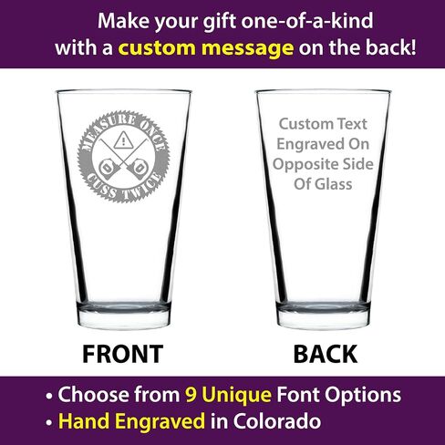 Measure Once Cuss Twice - Pint Glass for Beer - Best Gifts for Woodworkers, Construction Workers & Handy Man - 16 oz Glasses in Saudi Arabia
