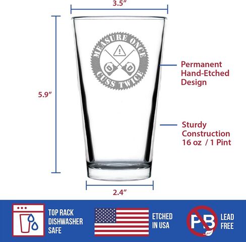 Measure Once Cuss Twice - Pint Glass for Beer - Best Gifts for Woodworkers, Construction Workers & Handy Man - 16 oz Glasses in Saudi Arabia