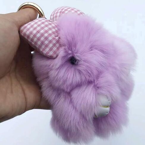 unpafcxddyig ungbit rabbit fur pom pom keychain cute mini bunny key key with bow in Kuwait