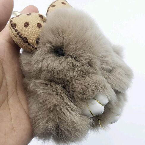 unpafcxddyig ungbit rabbit fur pom pom keychain cute mini bunny key key with bow in Kuwait