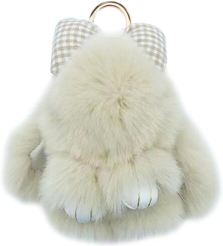 unpafcxddyig ungbit rabbit fur pom pom keychain cute mini bunny key key with bow in Kuwait