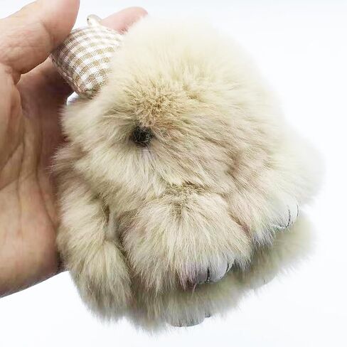 unpafcxddyig ungbit rabbit fur pom pom keychain cute mini bunny key key with bow in Kuwait