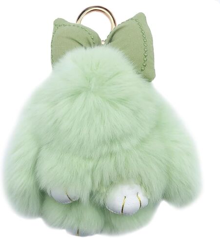 unpafcxddyig ungbit rabbit fur pom pom keychain cute mini bunny key key with bow in Kuwait