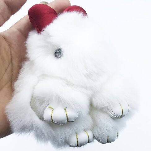 unpafcxddyig ungbit rabbit fur pom pom keychain cute mini bunny key key with bow in Kuwait