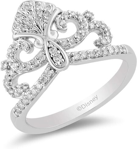 Jewelili Enchanted Disney Fine Jewelry Sterling Silver 1/4 Cttw Diamond Ariel Shell Ring in Saudi Arabia