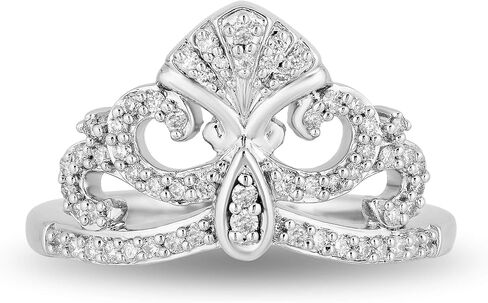 Jewelili Enchanted Disney Fine Jewelry Sterling Silver 1/4 Cttw Diamond Ariel Shell Ring in Saudi Arabia