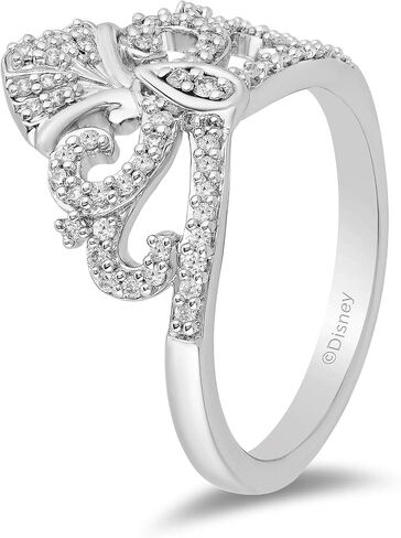 Jewelili Enchanted Disney Fine Jewelry Sterling Silver 1/4 Cttw Diamond Ariel Shell Ring in Saudi Arabia