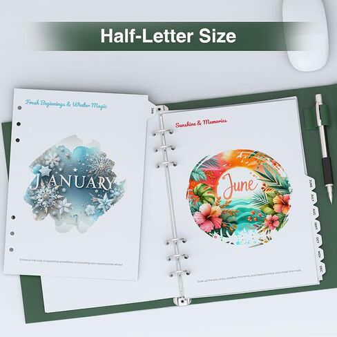 A5 Binder Dividers with Monthly Tabs – 12 Monthly Index Tabs, 6-Hole Pre-Punched for Planners & Notebooks – Durable, Stylish Organization for A5 Binders, 8.5"*5.5" in Saudi Arabia
