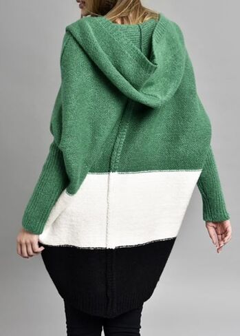 Women's Oversized Hooded Cardigan Color Block Open Front Sweater Chunky Knit Long Coatigan Coat in Kuwait