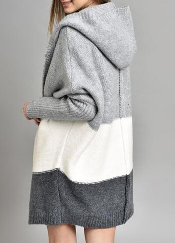 Women's Oversized Hooded Cardigan Color Block Open Front Sweater Chunky Knit Long Coatigan Coat in Kuwait