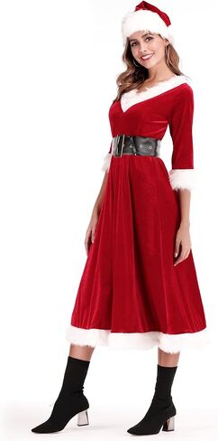 Soyoekbt Women's Santa Claus Costume V-Neck Christmas Long Dress in Saudi Arabia