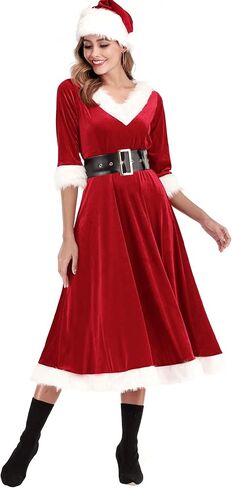 Soyoekbt Women's Santa Claus Costume V-Neck Christmas Long Dress in Saudi Arabia