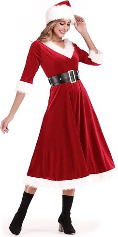 Soyoekbt Women's Santa Claus Costume V-Neck Christmas Long Dress in Saudi Arabia