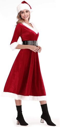 Soyoekbt Women's Santa Claus Costume V-Neck Christmas Long Dress in Saudi Arabia