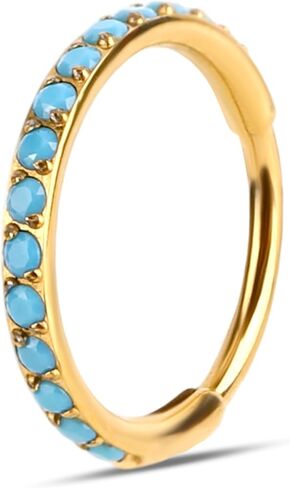 Turquoise Nose Rings Hoops, 7mm Nose Piercing Jewelry Hinged Septum Ring for Women Men Gift, Safe & Comfortable to Wear (Gold) in Saudi Arabia