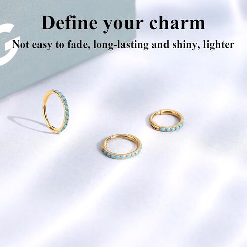 Turquoise Nose Rings Hoops, 7mm Nose Piercing Jewelry Hinged Septum Ring for Women Men Gift, Safe & Comfortable to Wear (Gold) in Saudi Arabia