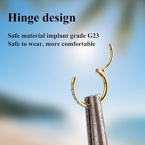 Turquoise Nose Rings Hoops, 7mm Nose Piercing Jewelry Hinged Septum Ring for Women Men Gift, Safe & Comfortable to Wear (Gold) in Saudi Arabia