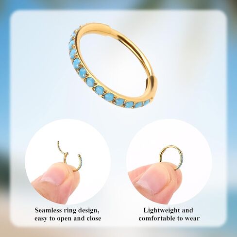 Turquoise Nose Rings Hoops, 7mm Nose Piercing Jewelry Hinged Septum Ring for Women Men Gift, Safe & Comfortable to Wear (Gold) in Saudi Arabia