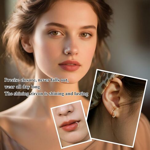 Turquoise Nose Rings Hoops, 7mm Nose Piercing Jewelry Hinged Septum Ring for Women Men Gift, Safe & Comfortable to Wear (Gold) in Saudi Arabia