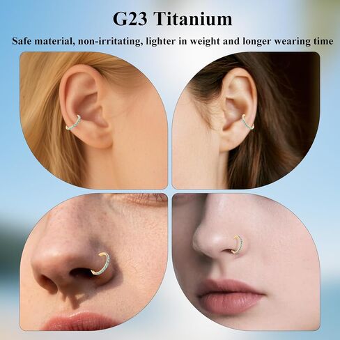 Turquoise Nose Rings Hoops, 7mm Nose Piercing Jewelry Hinged Septum Ring for Women Men Gift, Safe & Comfortable to Wear (Gold) in Saudi Arabia