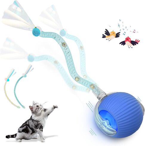 Interactive Cat Toys for Indoor Cats, 2025 New Generation Interactive Cat Ball Toy with Elastic Mesh Tail, Automatic Cat/Kitten Toys with Chirping & Motion Activate, Cat Toys for Bored Indoor(Red) in Saudi Arabia