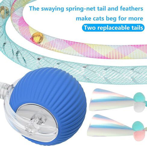 Interactive Cat Toys for Indoor Cats, 2025 New Generation Interactive Cat Ball Toy with Elastic Mesh Tail, Automatic Cat/Kitten Toys with Chirping & Motion Activate, Cat Toys for Bored Indoor(Red) in Saudi Arabia