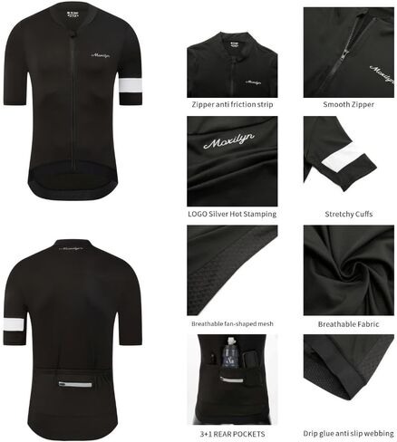 MOXILYN Men's Cycling Jerseys Road Bike Shirts Short Sleeve Full Zipper with 4 Pockets Reflective Widen Anti Slip Hem in Kuwait