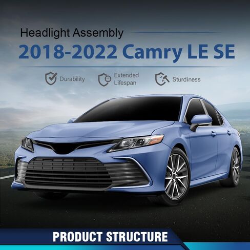 PIT66 Headlight Assembly Right Passenger Side Compatible with Toyota Camry LE SE 2018 2019 2020 2021 2022 (NOT FOR XSE/XLE) Projector Headlamps Clear Lens Amber Reflector in Saudi Arabia