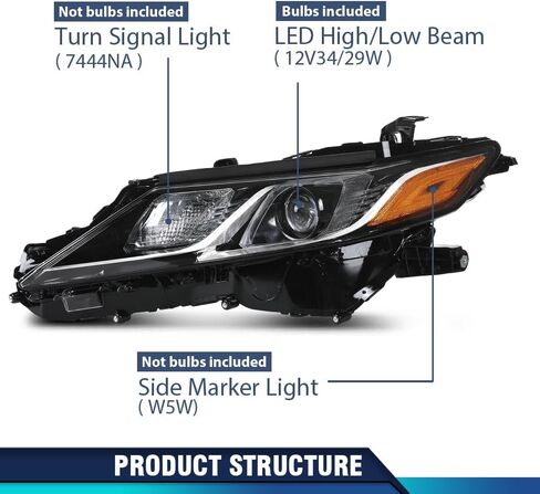 PIT66 Headlight Assembly Right Passenger Side Compatible with Toyota Camry LE SE 2018 2019 2020 2021 2022 (NOT FOR XSE/XLE) Projector Headlamps Clear Lens Amber Reflector in Saudi Arabia