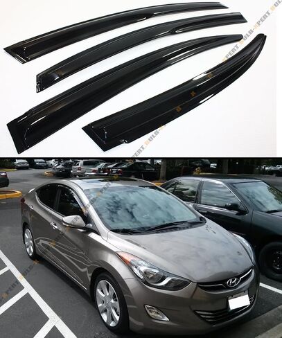3D Wavy Shape Style Smoke Tinted Window Visor Vent Shade Compatible with for 2011-2016 Hyundai Elantra Sedan in Saudi Arabia