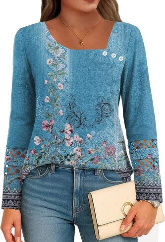 Disamer Womens Tops Long Sleeve T Shirts Dary Disdy Tunic Tops 2025 Fall Fashion Square Dept Bunge Tees Tees in Kuwait