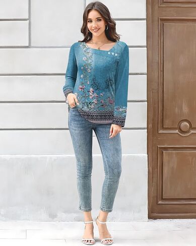 Disamer Womens Tops Long Sleeve T Shirts Dary Disdy Tunic Tops 2025 Fall Fashion Square Dept Bunge Tees Tees in Kuwait