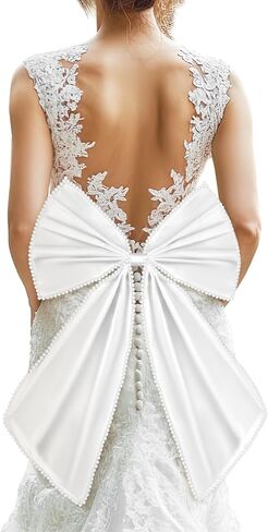 Janinka Big Satin Bow Train For Wedding Dress 16 '× 19' 'قابلة للإزالة قوس ساتان القوس مع اللؤلؤ in Saudi Arabia