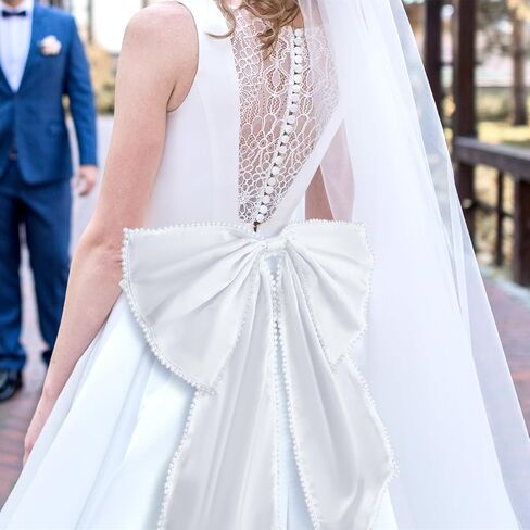 Janinka Big Satin Bow Train For Wedding Dress 16 '× 19' 'قابلة للإزالة قوس ساتان القوس مع اللؤلؤ in Saudi Arabia