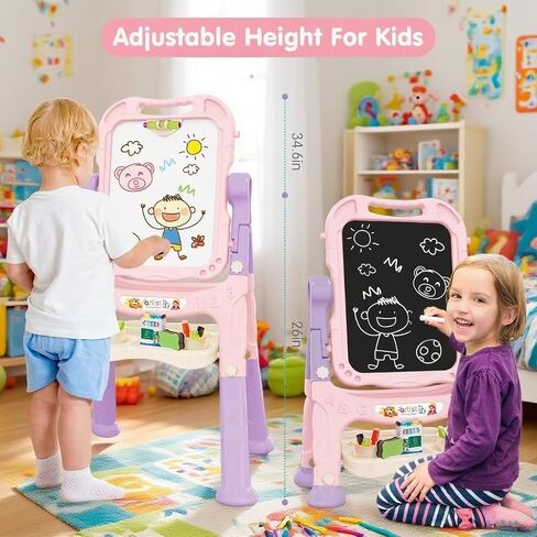 Amagoing Easel for Kids for Age 2-4, Adjustable Standing Art Easel for Toddler, Double Magnetic Drawing Board with Painting Accessories, Birthday Christmas Gift Toy for Little Boys and Girls 3 4 5 in Saudi Arabia