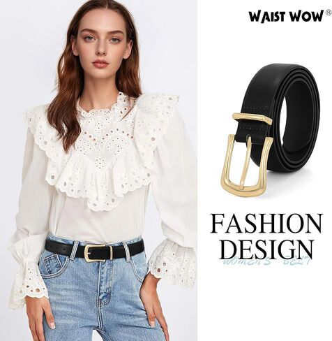 Women's Leather Belt for Jeans Pants Fashion Ladies Dress Belt Waist Belt with Gold Buckle in Saudi Arabia