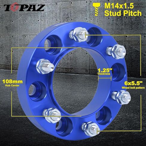 TOPAZ 6x5.5 Wheel Spacers 1.25inch Forged Wheel Spacers Adapters for Tacoma 4Runner FJ Cruiser Tundra, 106mm Bore 6x139.7 M12x1.5 Studs (Pack of 4) in Saudi Arabia
