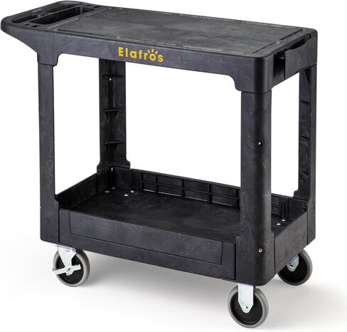 ELAFROS Heavy Duty Plastic Utility Cart, 37 x 18.8 in, Flat Top, Swivel Wheels, 550 lbs Capacity, Black in Saudi Arabia