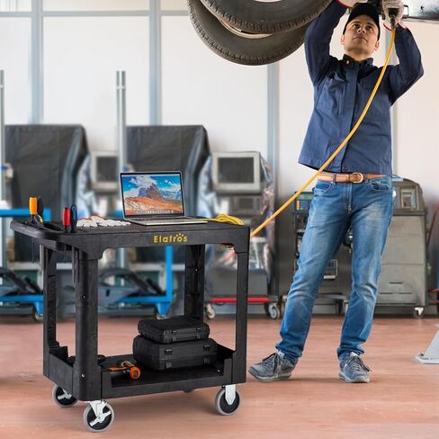 ELAFROS Heavy Duty Plastic Utility Cart, 37 x 18.8 in, Flat Top, Swivel Wheels, 550 lbs Capacity, Black in Saudi Arabia