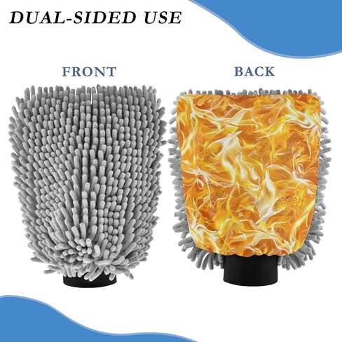 Absorbent Microfiber Car Wash Drying Mitts, 2 Pack, Scratch-Free & Lint-Free, Rich Foam, Highly Absorbent, Double Sided, Wash Mitt Perfect for Car Washing, L, Flame Pattern in Saudi Arabia